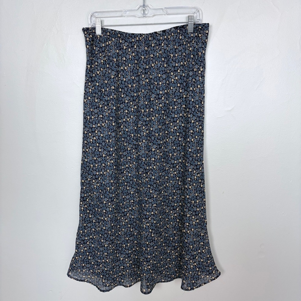 Christopher & Banks Blue Floral Maxi Skirt Ruffle Hem Cottagecore‎ Size Large